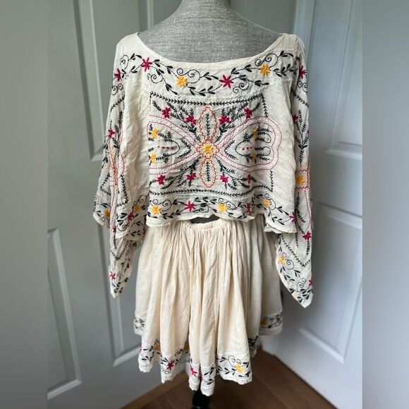 Free People Frida Embroidered Dress in Ivory Boho Drape Sleeve Mini Womens S - Picture 3 of 6